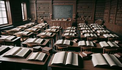 Klassenzimmer mit offenen Büchern und ohne angezeigte Noten.