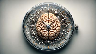 Reloj con un cerebro y un gráfico de vías de decisión