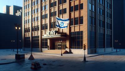 Bâtiment de bureaux d'Al Jazeera fermé avec le drapeau israélien.