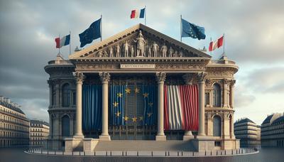 Bâtiment du Parlement français fermé avec drapeaux de l'UE et français