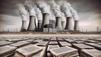 Centrale à charbon avec des émissions au milieu de documents juridiques décisionnels.