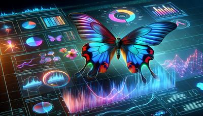 Papillons ailes d'oiseau colorés avec affichage d'analyse holographique IA.