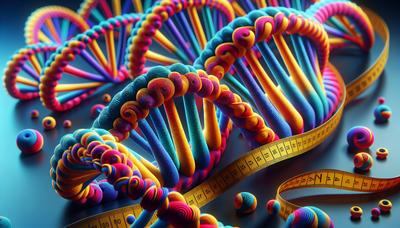 Fitas de DNA coloridas com fita métrica enrolada.