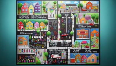 Kleurrijke tekeningen van gemeenschapsveiligheidsplannen door kinderen