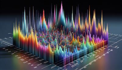 Grafico di spettrometria di massa colorato che rappresenta l'analisi delle proteine.