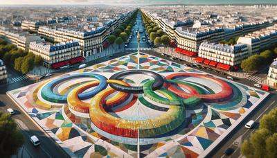 Mosaïque colorée représentant les anneaux olympiques à Paris.