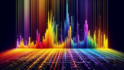 Kleurrijke spectrograaflijnen die zuurgraadniveaus in vloeistoffen onthullen.