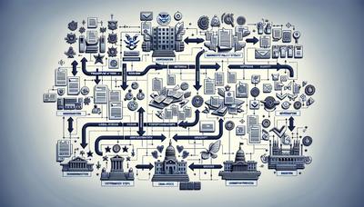 Komplexes Migrationspolitikkonzept-Flussdiagramm mit Pfeilen