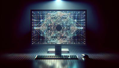 Complex topologisch rasterdiagram op kwantumcomputerscherm.