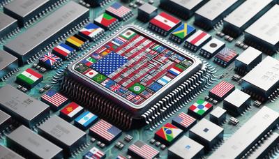 Computerchips met Amerikaanse en buitenlandse vlaggen.