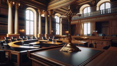 Palais de justice à Paris avec balances de la justice.