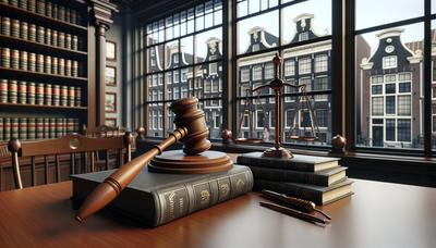 Rechtbank hamer boeken weegschalen van justitie Amsterdam setting