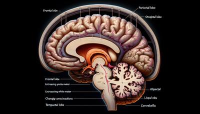 Coupe transversale du cerveau adolescent avec changements mis en évidence.