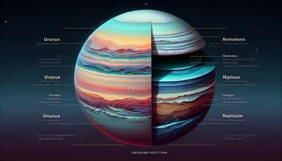 Sección transversal de Urano y Neptuno con interiores en capas.