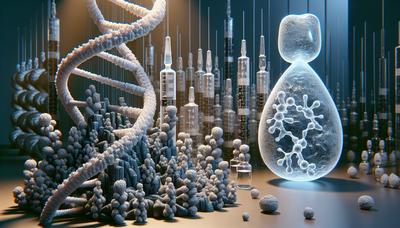 DNA-strängar med kristallform bredvid en insulinmolekyl.

