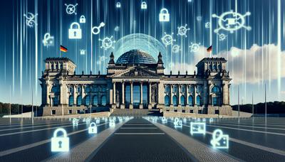 Symbole für Cyberbedrohungen rund um den Deutschen Bundestag alarmieren.