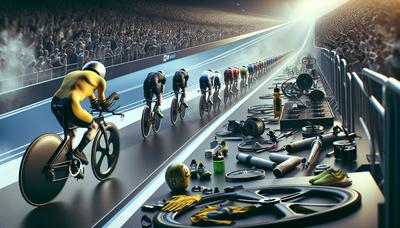 Cyclistes en course contre-la-montre avec maillot jaune.