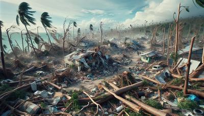 Conséquences du cyclone à Mayotte avec des débris éparpillés.