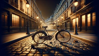 Vélo endommagé dans une rue parisienne la nuit.