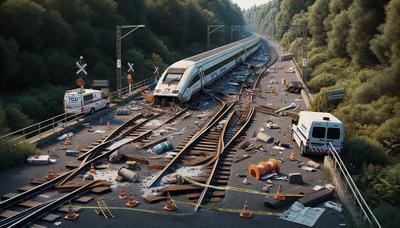 Voies de TGV endommagées avec du personnel de sécurité enquêtant.