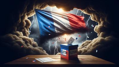 "Des nuages sombres au-dessus du drapeau français et du bulletin de vote."