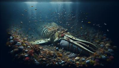'Balena morta sul fondo dell'oceano con vita marina'
