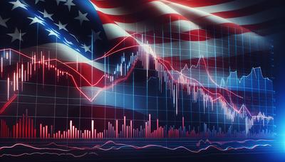 Grafici delle azioni in calo con sfondo della bandiera degli Stati Uniti.