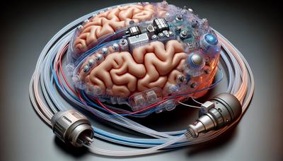 Dispositivo de estimulação cerebral profunda com ilustração do cérebro.