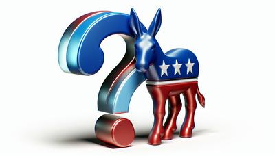 Símbolo del partido demócrata con un signo de interrogación.