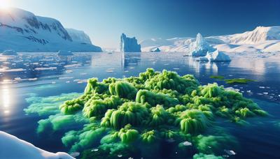 Efflorescence dense d'algues dans les eaux glacées de l'Arctique.