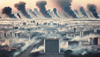 Une épaisse fumée obscurcit le paysage urbain de Brasilia, des feux de forêt au loin.