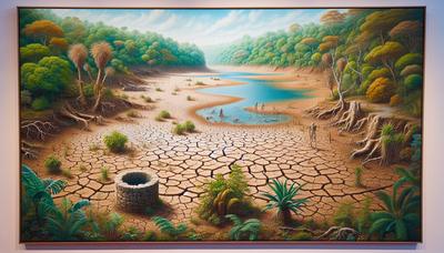 Paysage dévasté de Mayotte avec des signes de pénurie d'eau.