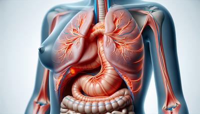 Diagrama de hernia diafragmática con áreas de inflamación destacadas.