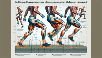 ACL 회복 평가를 위한 뒤쪽 점프 동작을 설명하는 다이어그램.

