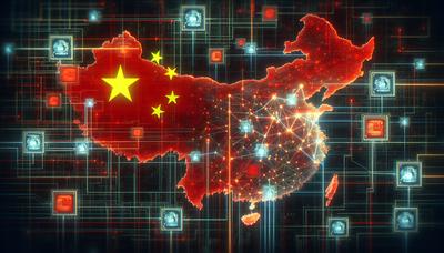 Carte numérique montrant les connexions cybernétiques avec drapeau chinois.