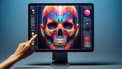 Superposición digital de cráneo y rostro en pantalla