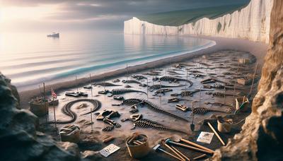 Dinosauriefossilgrävning vid Compton Bay-platsen.

