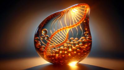 DNA-Strang in einem bernsteinartigen Polymer eingeschlossen.