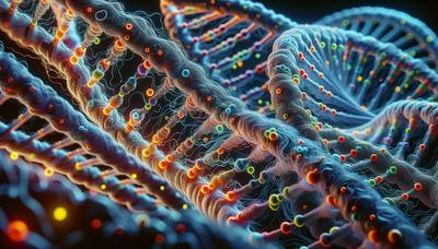 DNA-Stränge mit hervorgehobenen stillen Mutationen, die nahegelegene Gene beeinträchtigen.