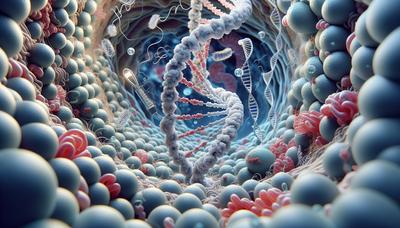 Filamenti di DNA con molecole di microRNA e strutture cellulari.