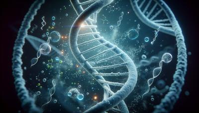 Filamenti di DNA con molecole di microRNA e geni luminosi.