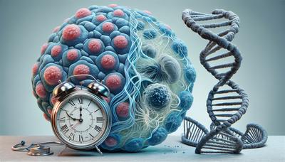 Filamenti di DNA con cellule di cancro alla prostata e un orologio.