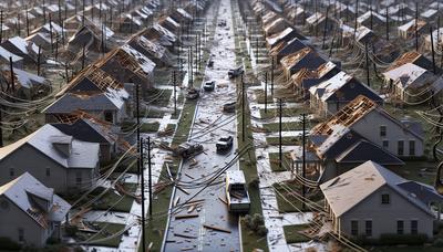 Linhas de energia caídas e casas danificadas em Houston.