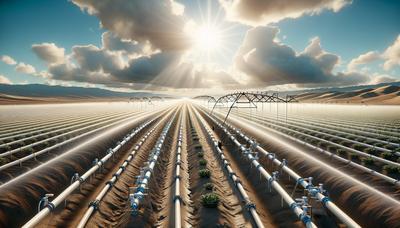 Sistema de riego por goteo en tierras de cultivo secas de California