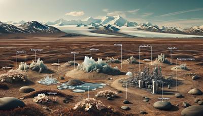 Trockene alaskische Landschaft mit Methanemissionsindikatoren.