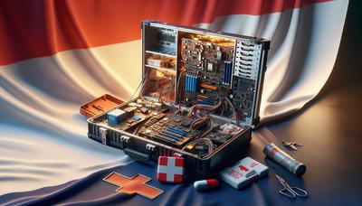 Nederlandse vlag met kapotte computer en noodpakket