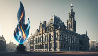 Nederlands parlementsgebouw met gasvlam illustratie