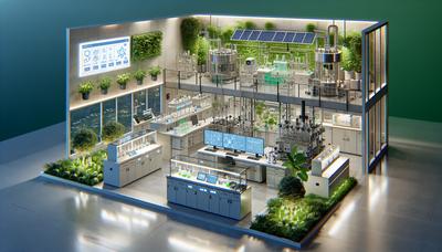 Configuration de laboratoire écologique montrant la synthèse de matériaux hybrides.