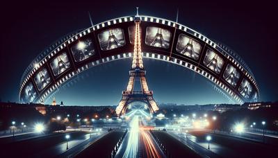 Tour Eiffel illuminée avec une superposition de bobine de film classique