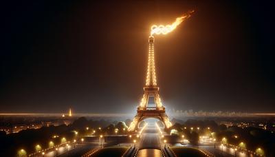 Tour Eiffel éclairée par la flamme paralympique la nuit